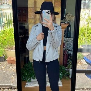 Banana Republic Faux Suede Notched Lapel Moto Silver Zip-Up Jacket, Size XS